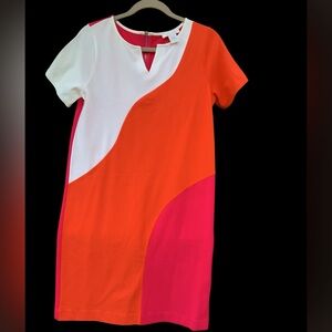 Joan‎ Vass Colorblock Midi Dress in Red, White, and Pink